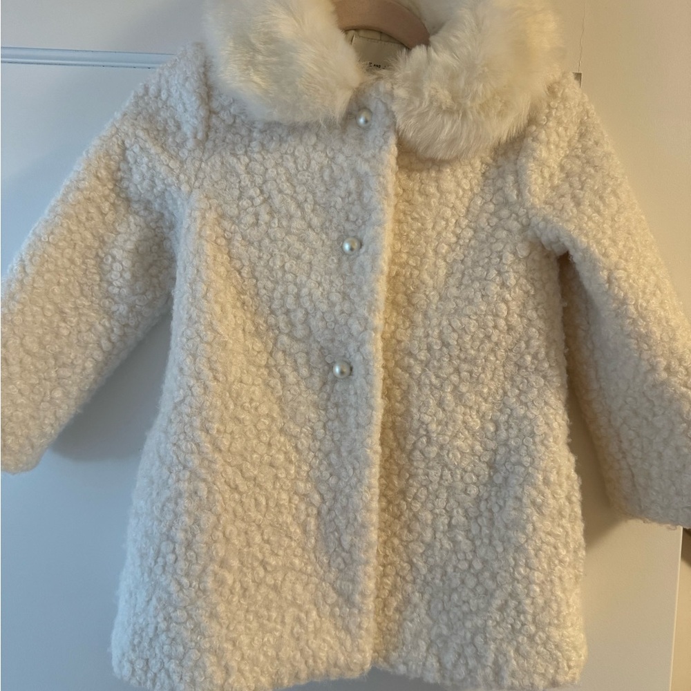Janie and Jack White Fluffy Fur Collar Jacket